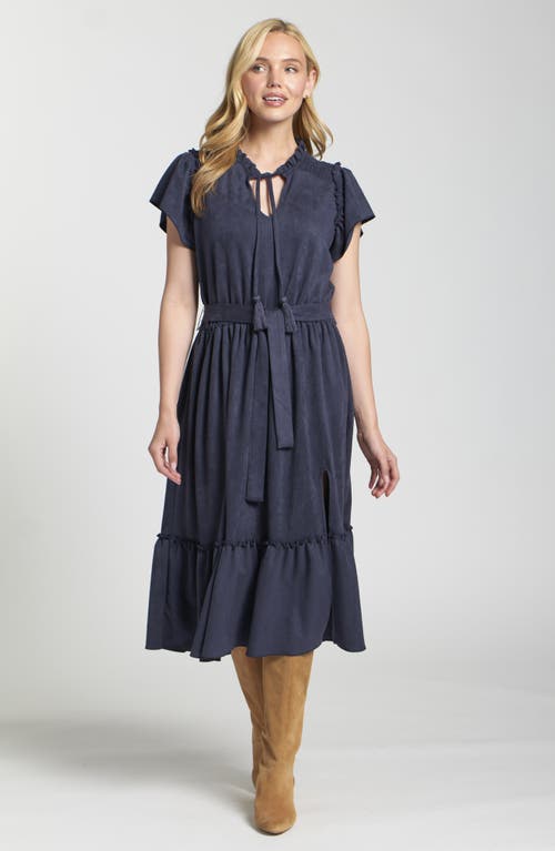 Apny Tiered Midi Dress In Blue