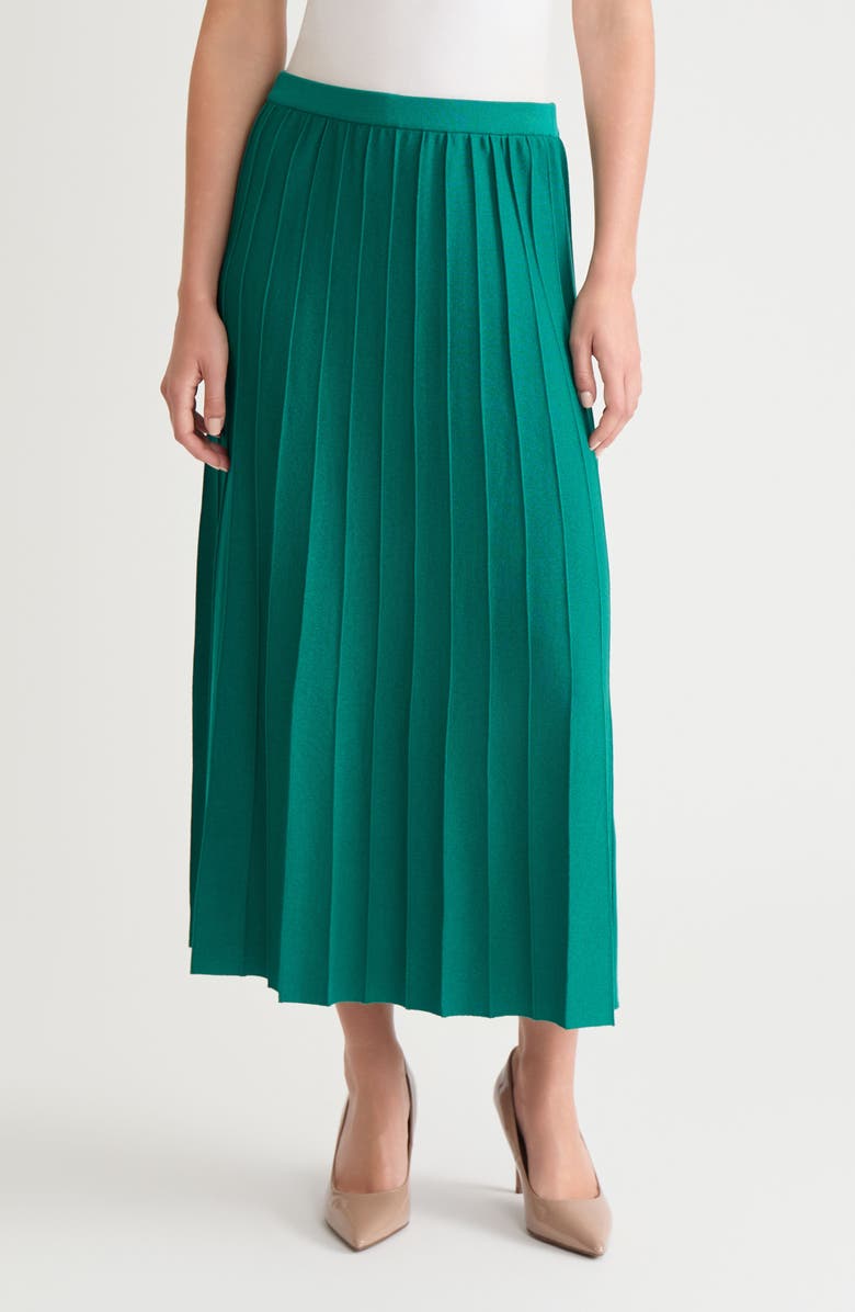 Ming Wang Pleated A-Line Soft Knit Maxi Skirt, Main, color, Everest