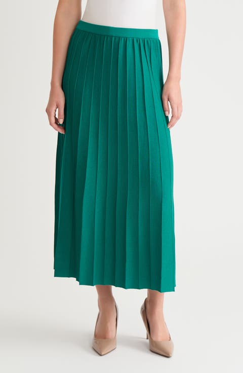 Pleated A-Line Soft Knit Maxi Skirt