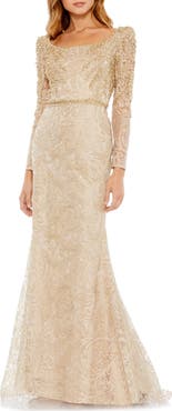 Mac Duggal Embroidered Applique Shoulder Detail Trumpet Gown