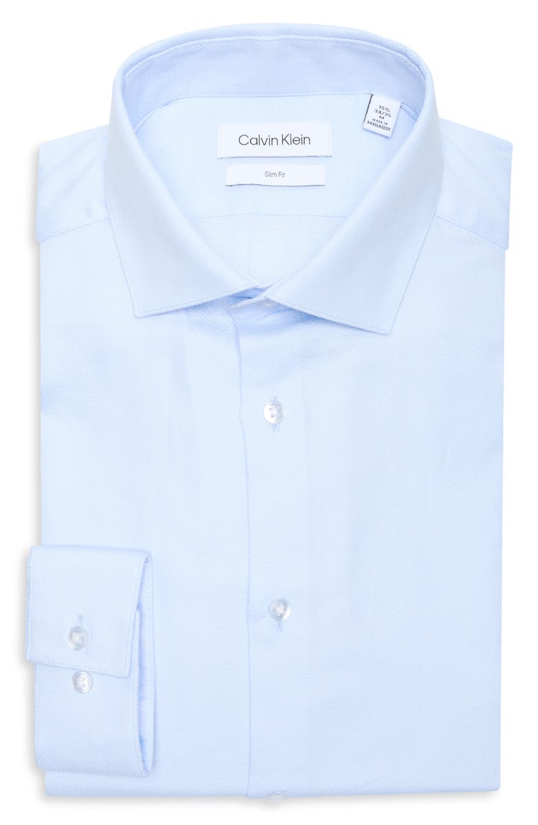 Calvin Klein Slim Fit Cotton Dress Shirt, Alternate, color, Soft Blue