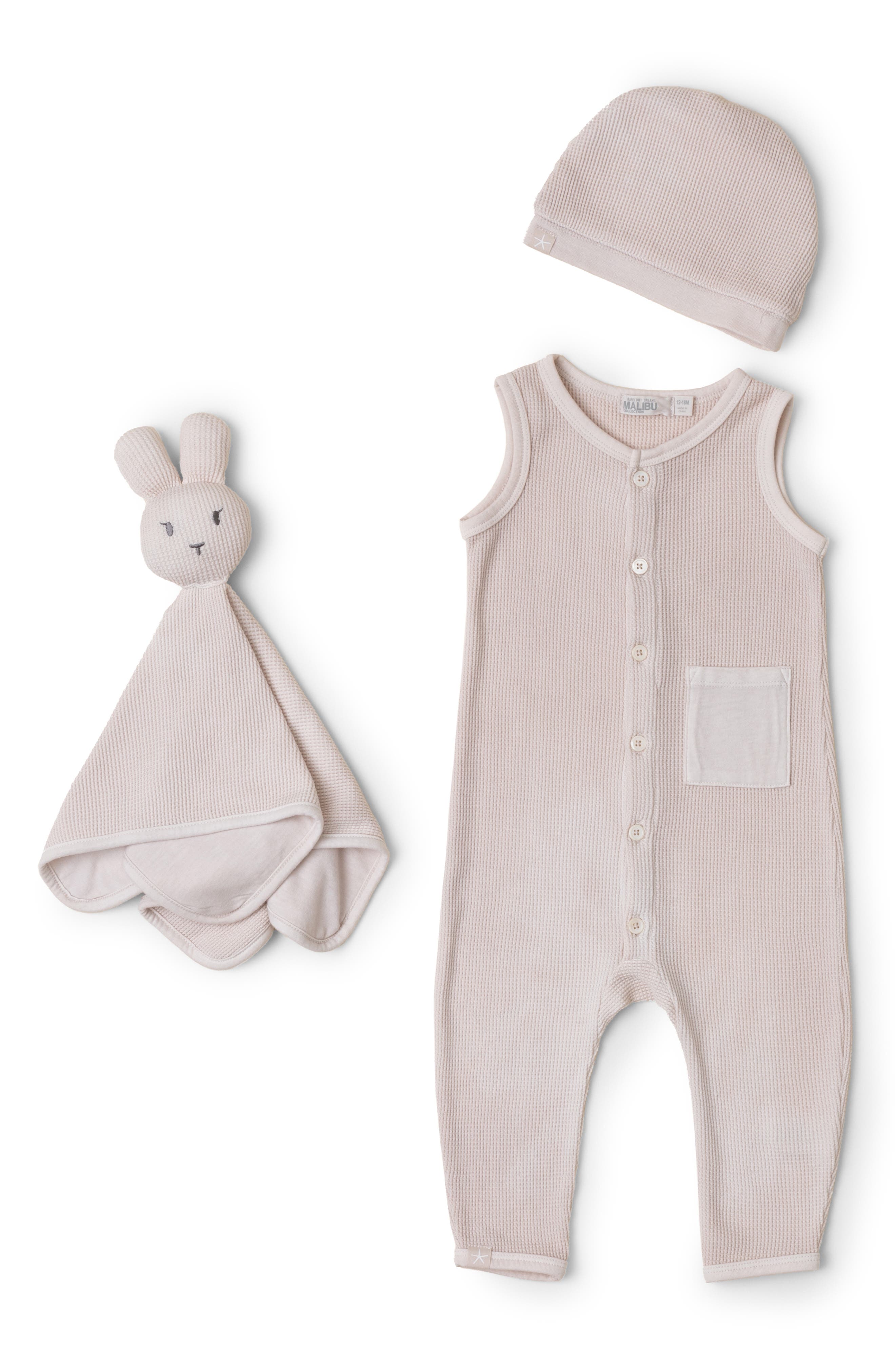 Barefoot Dreams® Waffle Knit Romper, Cap & Bunny Set