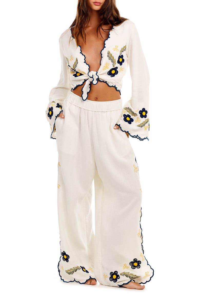 Embroidered Wide Leg Cover-Up Pants, Main, color, WHITE