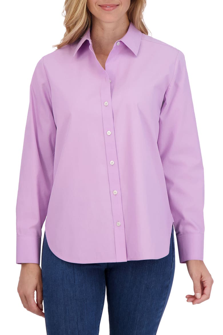 Meghan Solid Cotton Button-Up Shirt, Main, color, SOFT VIOLET