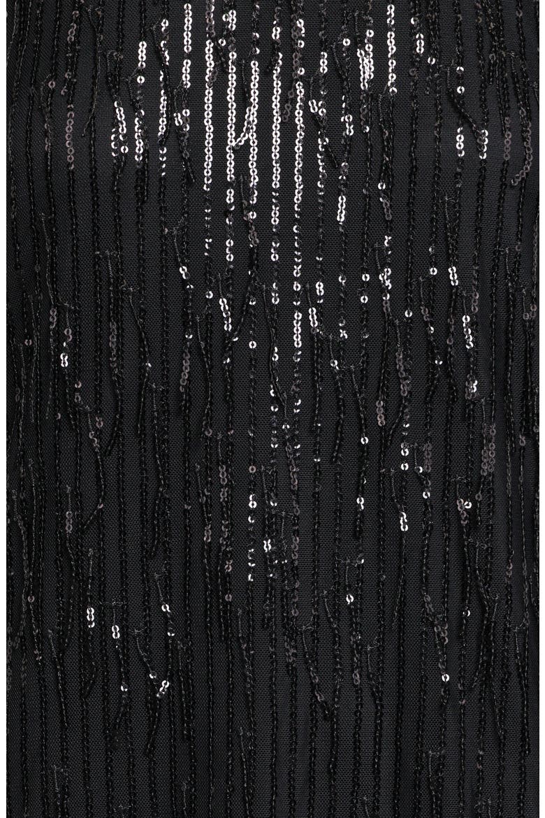 Serena Long Sleeve Sequin Fringe Minidress, Alternate, color, BLACK
