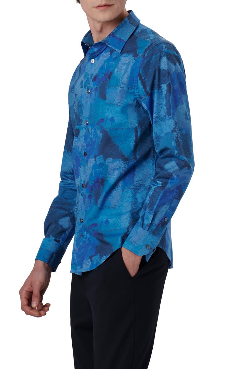 Bugatchi Julian Shaped Fit Print Button-Up Shirt, Alternate, color, French Blue