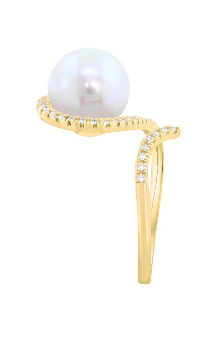 14K Yellow Gold Diamond & Freshwater Pearl Ring, Alternate, color, WHITE