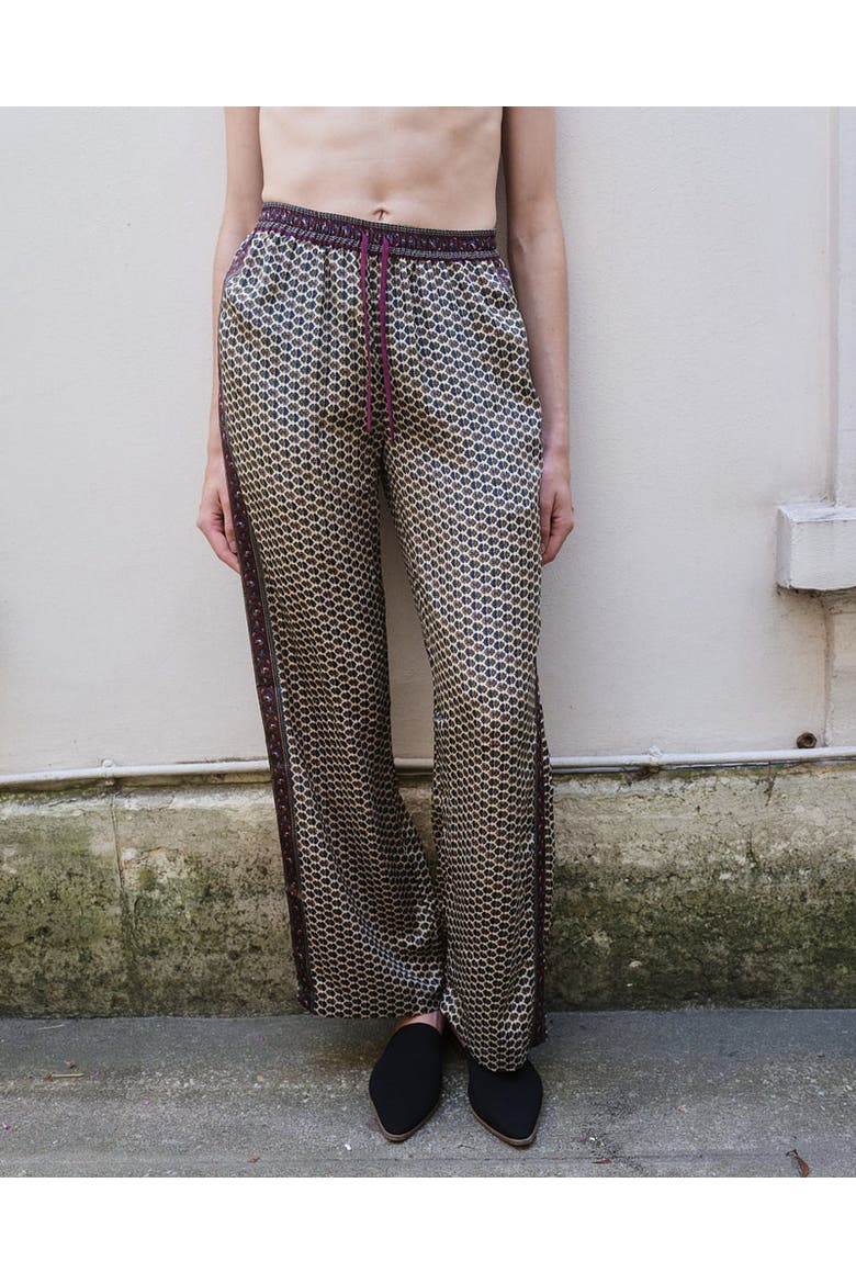 Embossed Botanical Crepe Pant, Alternate, color, Forest plum