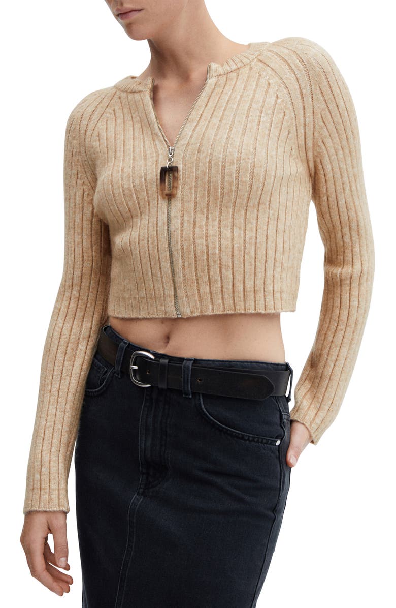 MANGO Rib Zip-Up Cardigan, Main, color, 