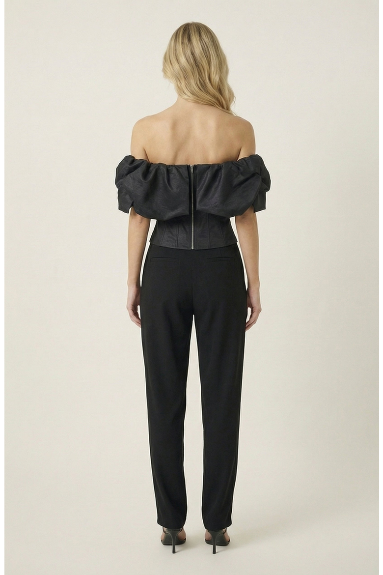 Off Shoulder Ruffle Overlay Corset Top, Alternate, color, Black