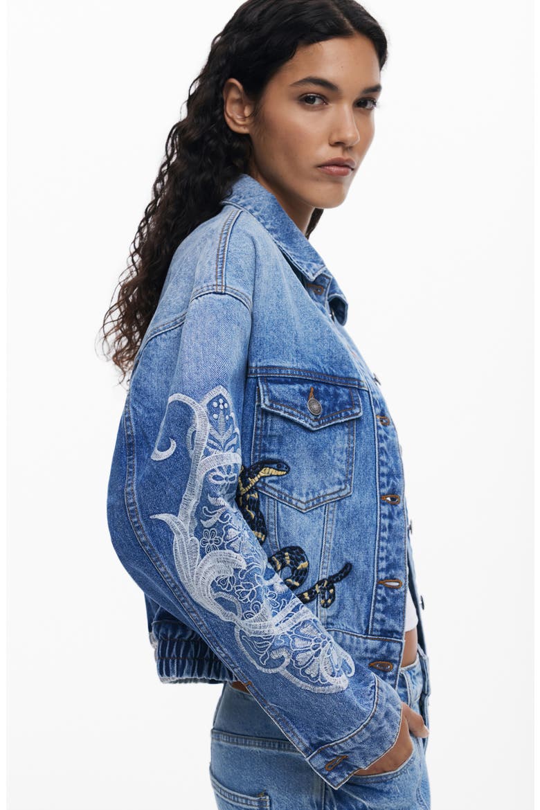 Embroidered Denim Trucker Jacket, Alternate, color, MEDIUM BLUE