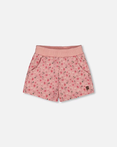 Deux Par Deux Girl's Printed French Terry Short Old Pink And Flowers In Old Pink And Flowers