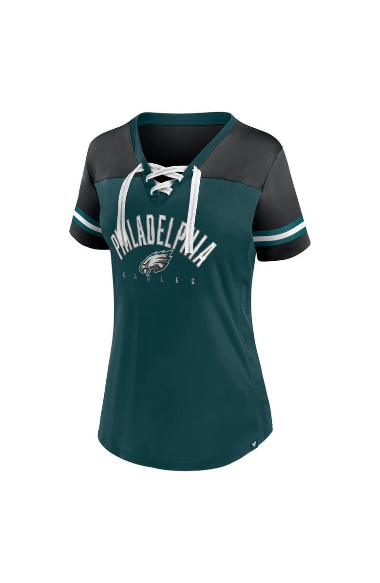 FANATICS Women's Fanatics Branded Midnight Green/Black Philadelphia Eagles Blitz & Glam Lace-Up V-Neck Jersey T-Shirt, Alternate, color,