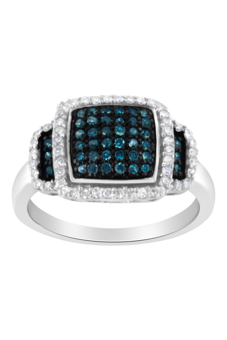 Black Rhodium Plated Silver 1/2 Cttw White & Blue Diamond Square Cocktail Ring, Alternate, color, White