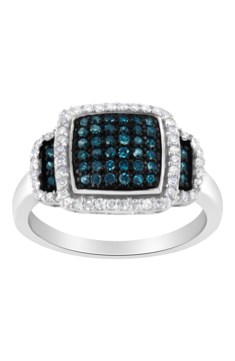 Haus of Brilliance Black Rhodium Plated Silver 1/2 Cttw White & Blue Diamond Square Cocktail Ring, Alternate, color, White