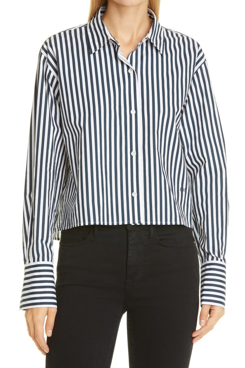 The Cutoff Stripe Oversize Shirt, Main, color, NAVY MULTI