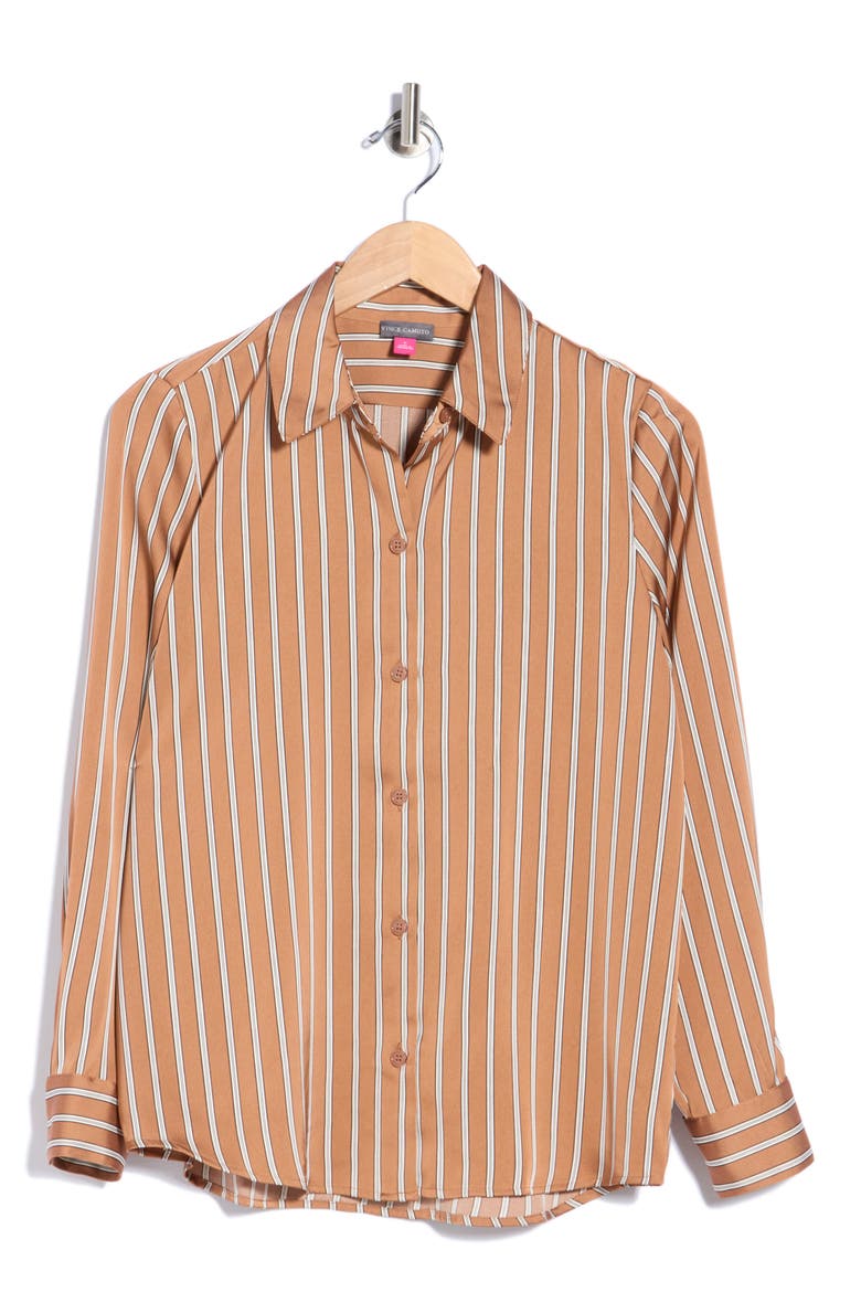 Striped Button Front Shirt, Main, color, FRENCH ROAST THIN STRIPE