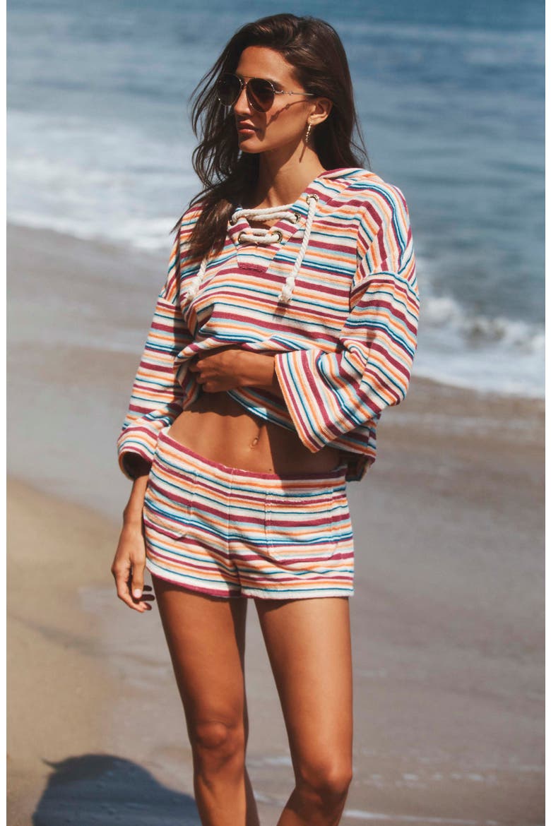 Lee Watercolor Stripe Crop Cotton Terry Cover-Up Poncho, Alternate, color, PINK MULTI
