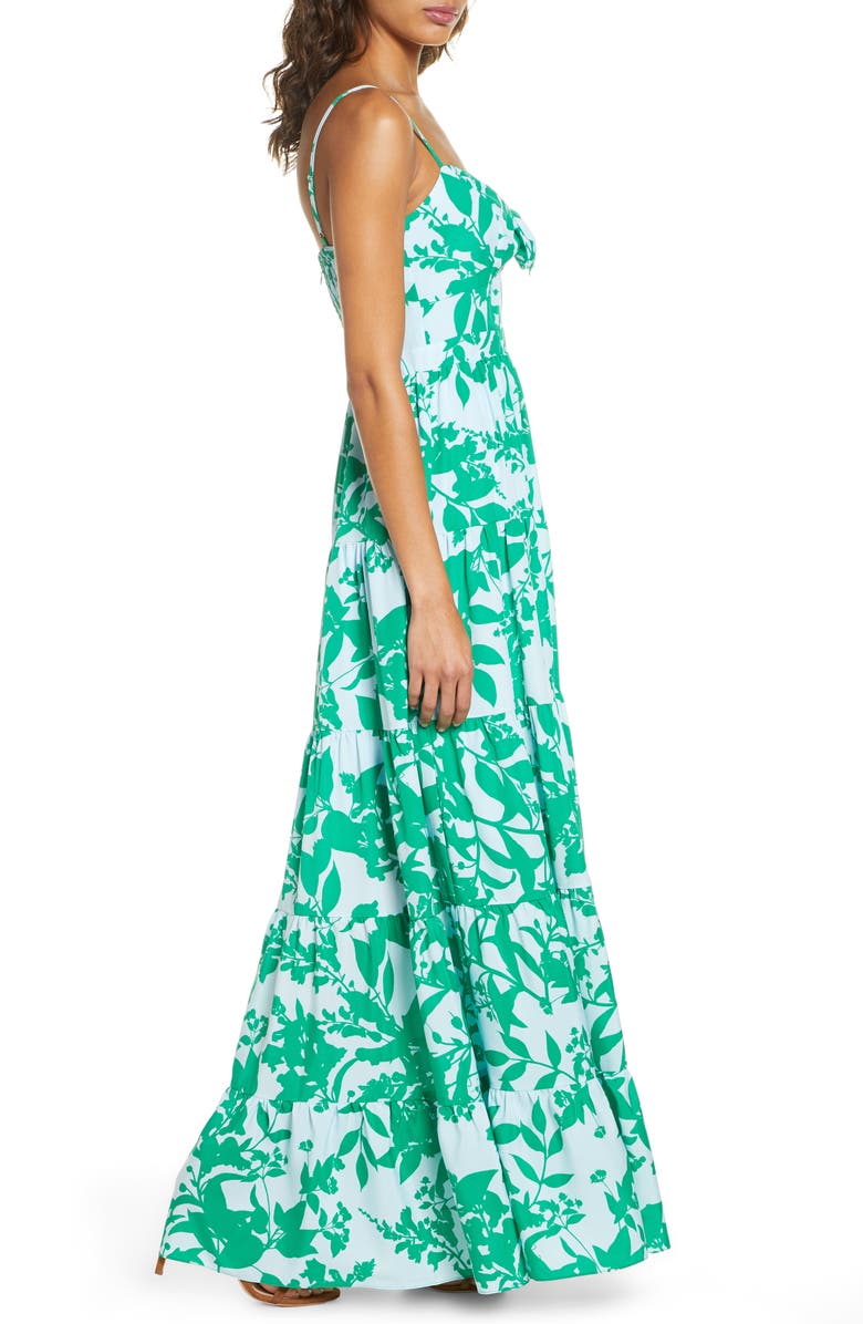 Eliza J Floral Tie Front Tiered Maxi Sundress, Alternate, color, 