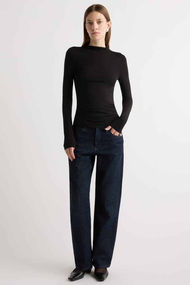 Ava Mock-neck Long-sleeve Tee, Main, color, Black