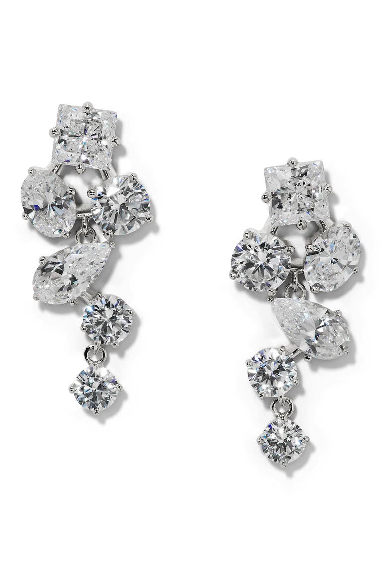 Lucia Cubic Zirconia Cluster Drop Earrings, Main, color, RHODIUM