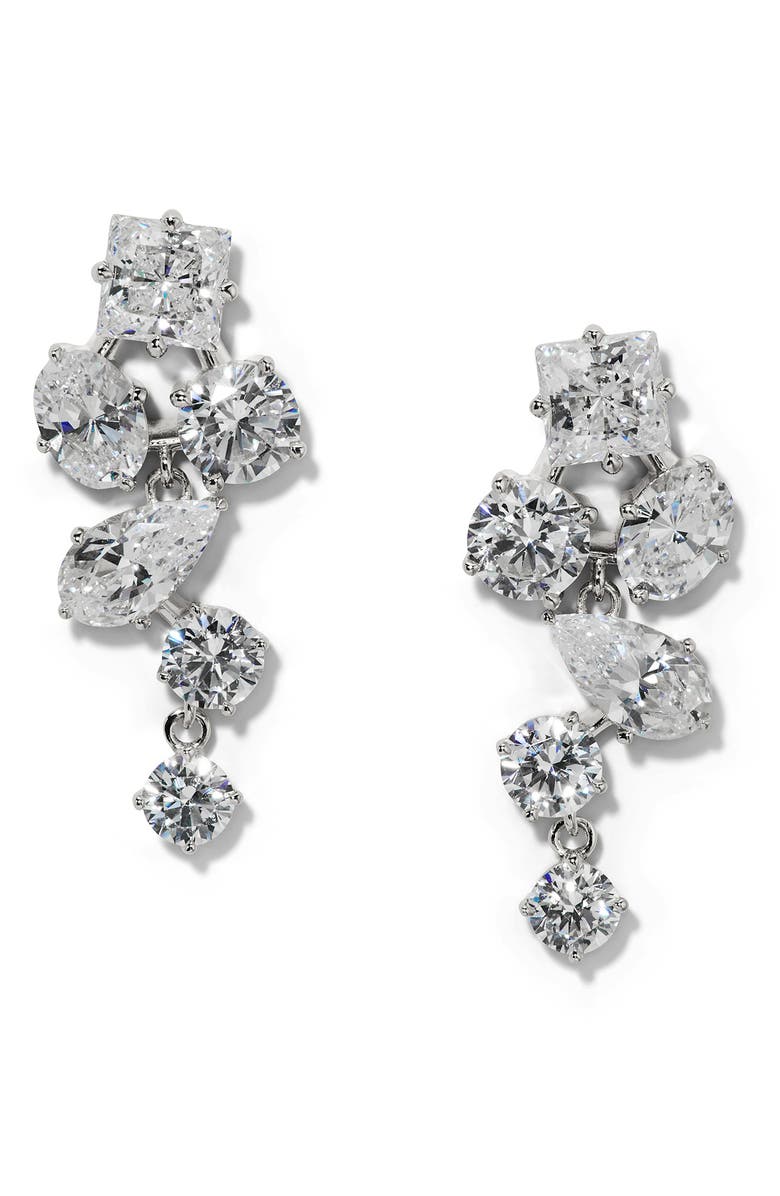 Nadri Lucia Cubic Zirconia Cluster Drop Earrings, Main, color, Rhodium