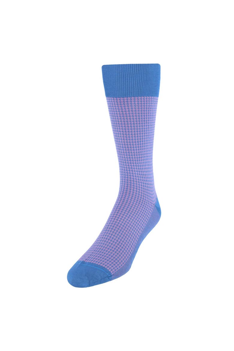 Doyle Houndstooth Design Mercerized Cotton Mid-Calf Socks, Main, color, Blue with Pink