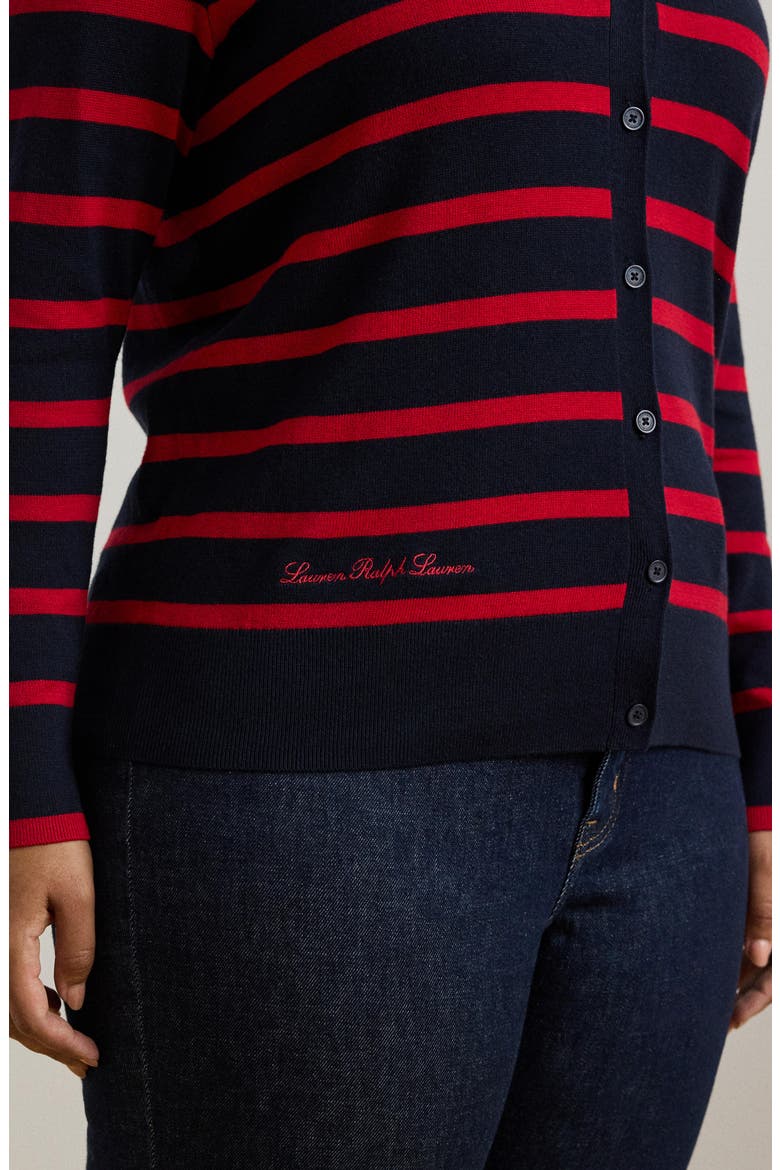 Stripe Cotton & Modal Cardigan, Alternate, color, LAUREN NAVY/ FESTIVE RED