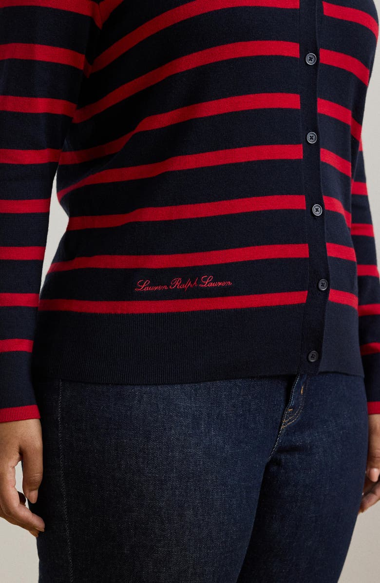 Lauren Ralph Lauren Stripe Cotton & Modal Cardigan, Alternate, color,