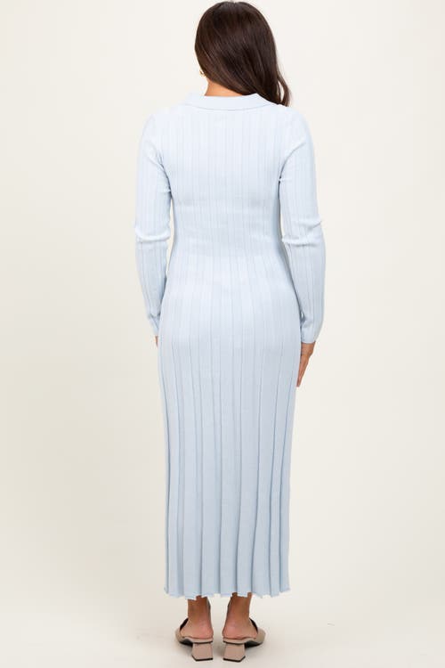 Pinkblush Wide Ribbed Knit Collared Midi Dress In Blue