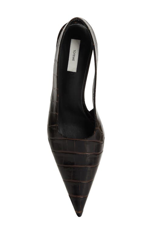 Totême Toteme Croc Embossed Pointed Toe Slingback Pump In Brown