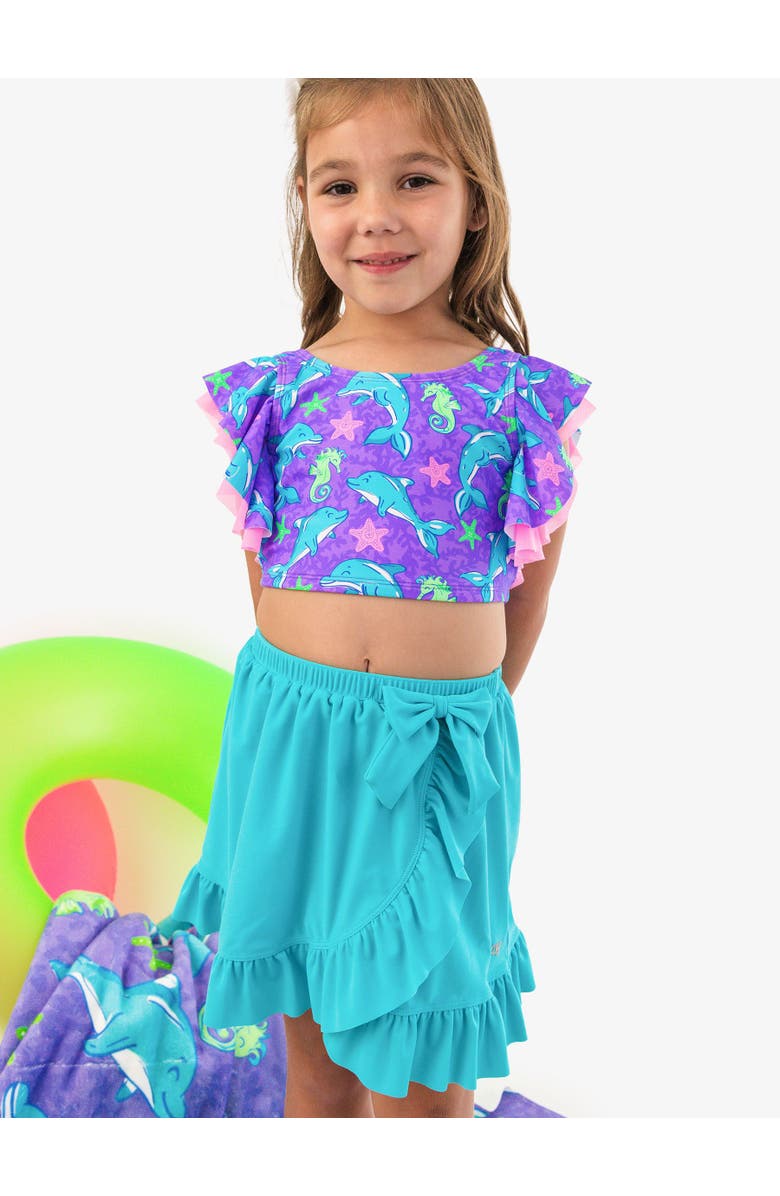 RuffleButts Swim Bow Skirt Cover-Up, Alternate, color, Bright Aqua