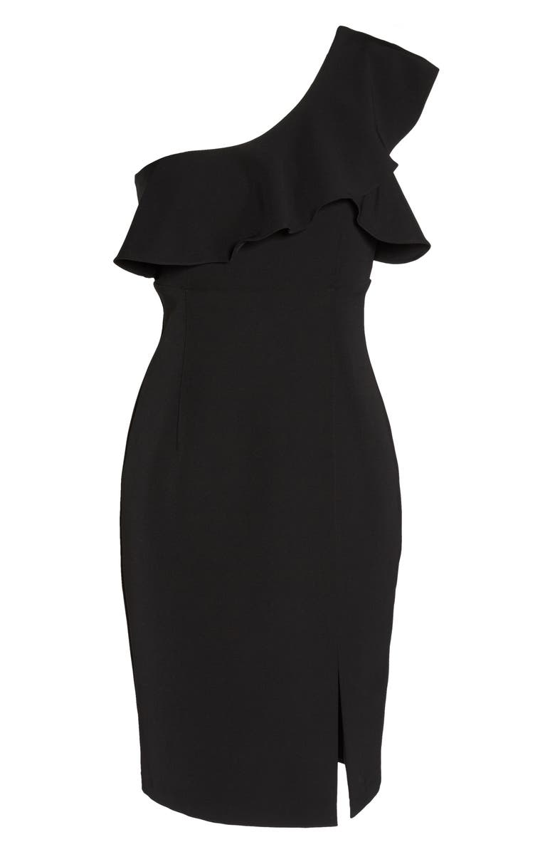 Bardot One-Shoulder Ruffle Sheath Dress, Alternate, color, 