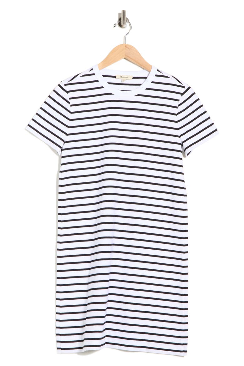 Perfect Cotton T-Shirt Dress, Alternate, color, BLACK WHITE STRIPE