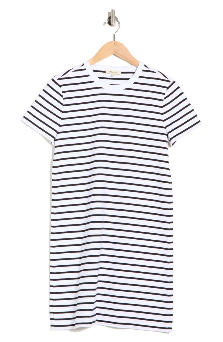 Madewell Perfect Cotton T-Shirt Dress, Alternate, color, Black White Stripe