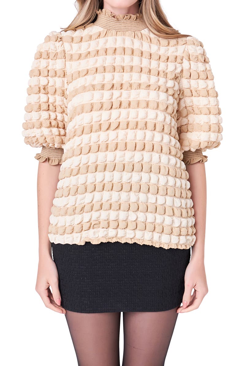 English Factory Textured Mock Neck Top, Alternate, color, Beige Combo