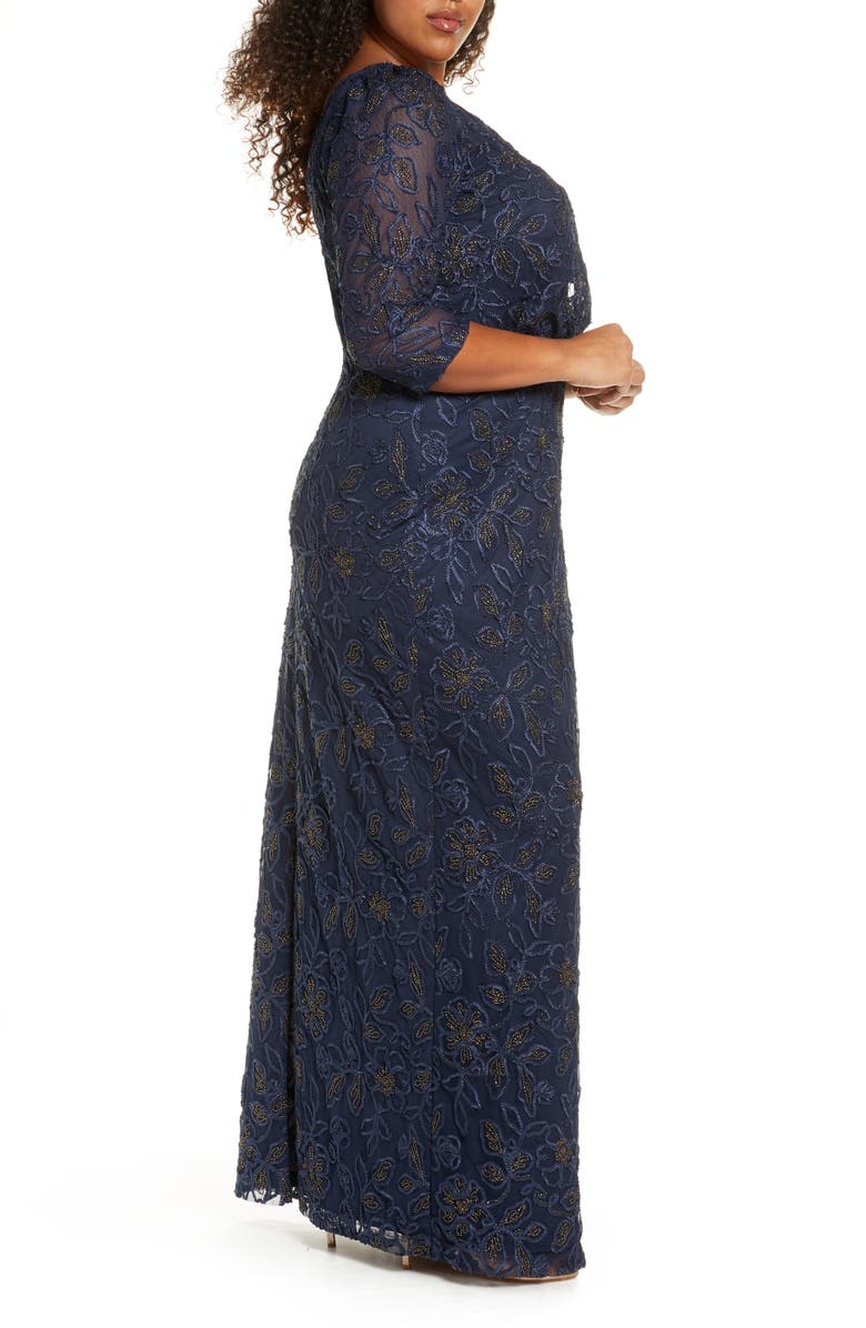 JS Collections Metallic Soutache Blouson Mesh Gown, Alternate, color, 