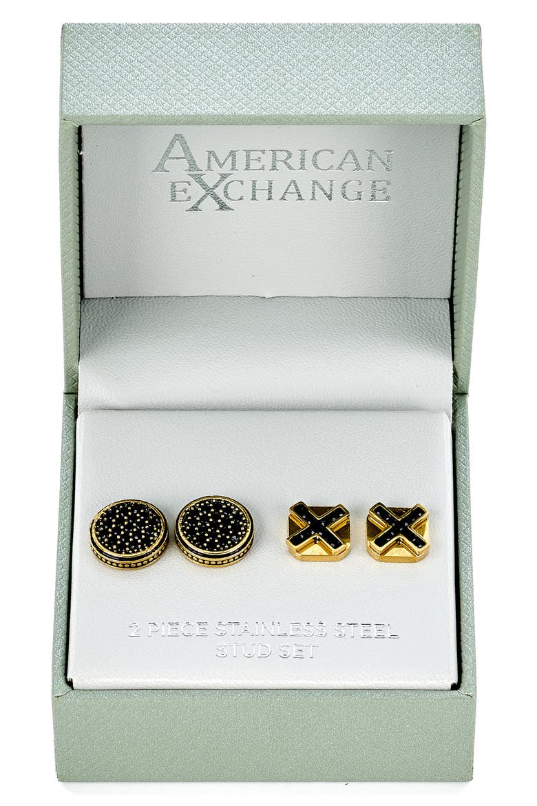Men's Set of 2 Stone Stud Earrings, Main, color, GOLD
