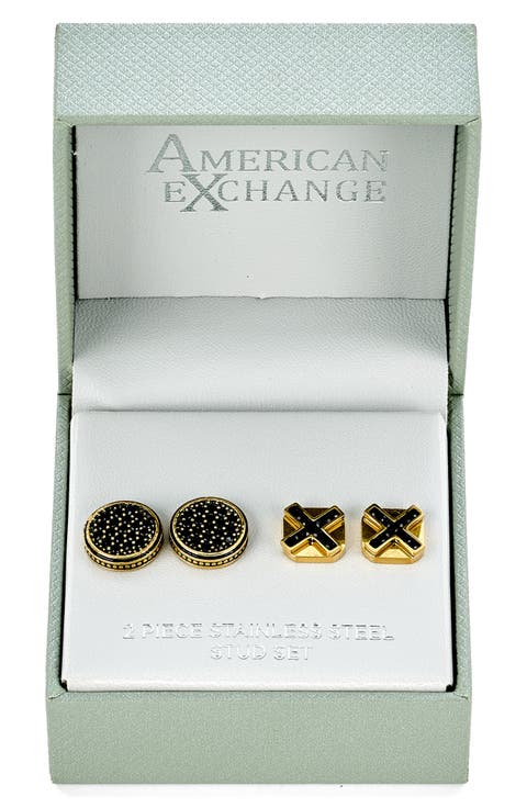 Men's Set of 2 Stone Stud Earrings