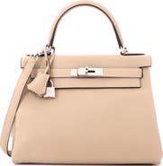 Pre-Owned Hermes Kelly Handbag Light Clemence with Palladium Hardware 28