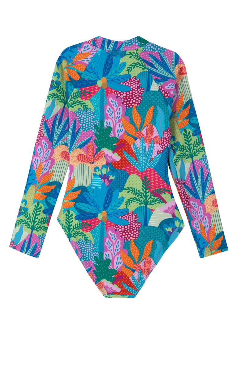 Gottex Kids Ocean Blooms Long Sleeve Zip Front One Piece, Alternate, color, 