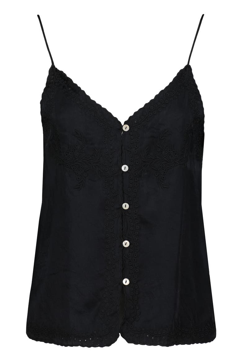 Anya Button Front Embroidered Cami, Alternate, color, Black