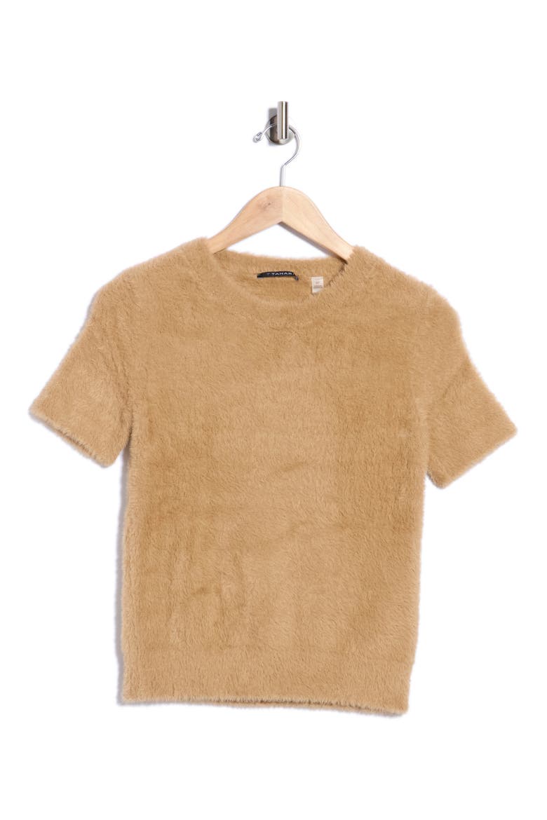 Short Sleeve Eyelash Sweater, Main, color, CAMEL