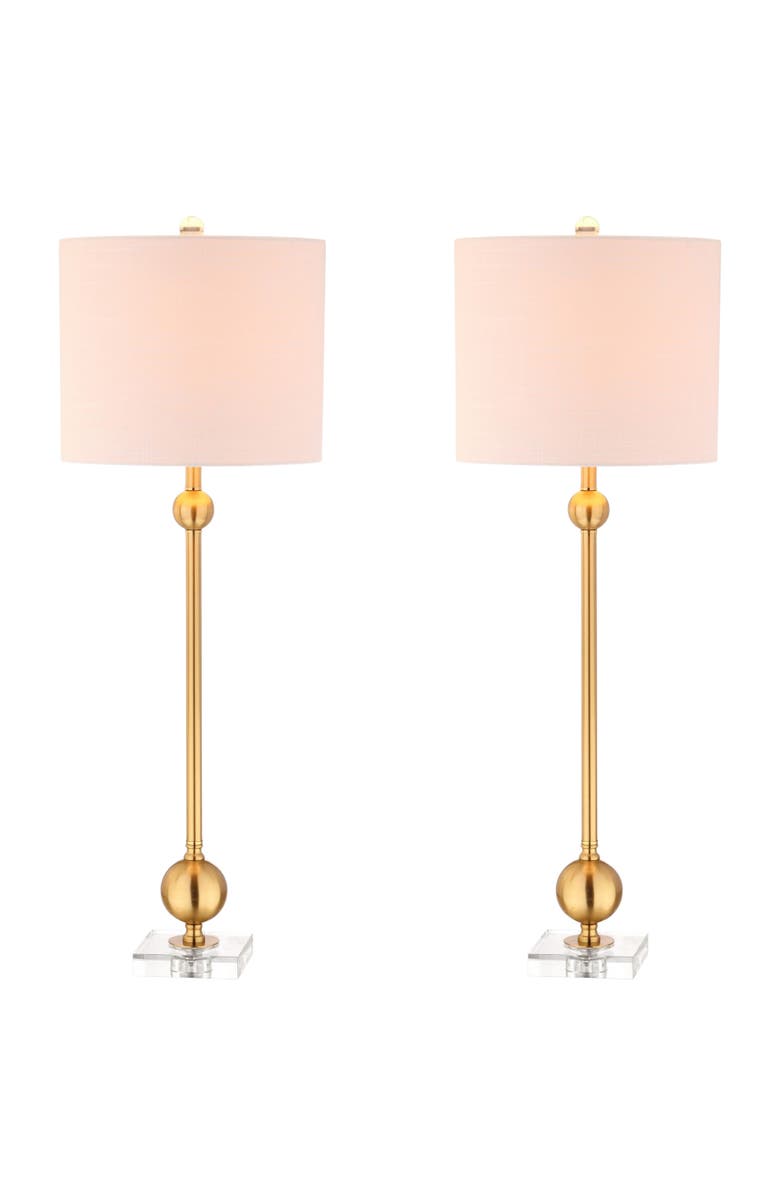 JONATHAN Y Hollis 34" Metal LED Table Lamp, Brass with Crystal Base, Main, color, Brass