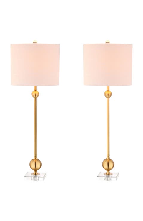 Hollis 34" Metal LED Table Lamp, Brass with Crystal Base (Set of 2)