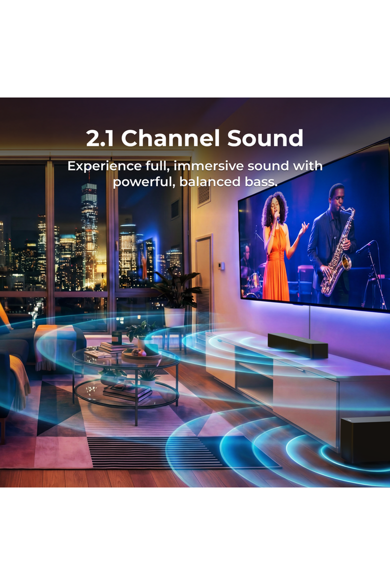 Poseidon R3T 2.1ch Soundbar with Wireless Subwoofer, Alternate, color, Black