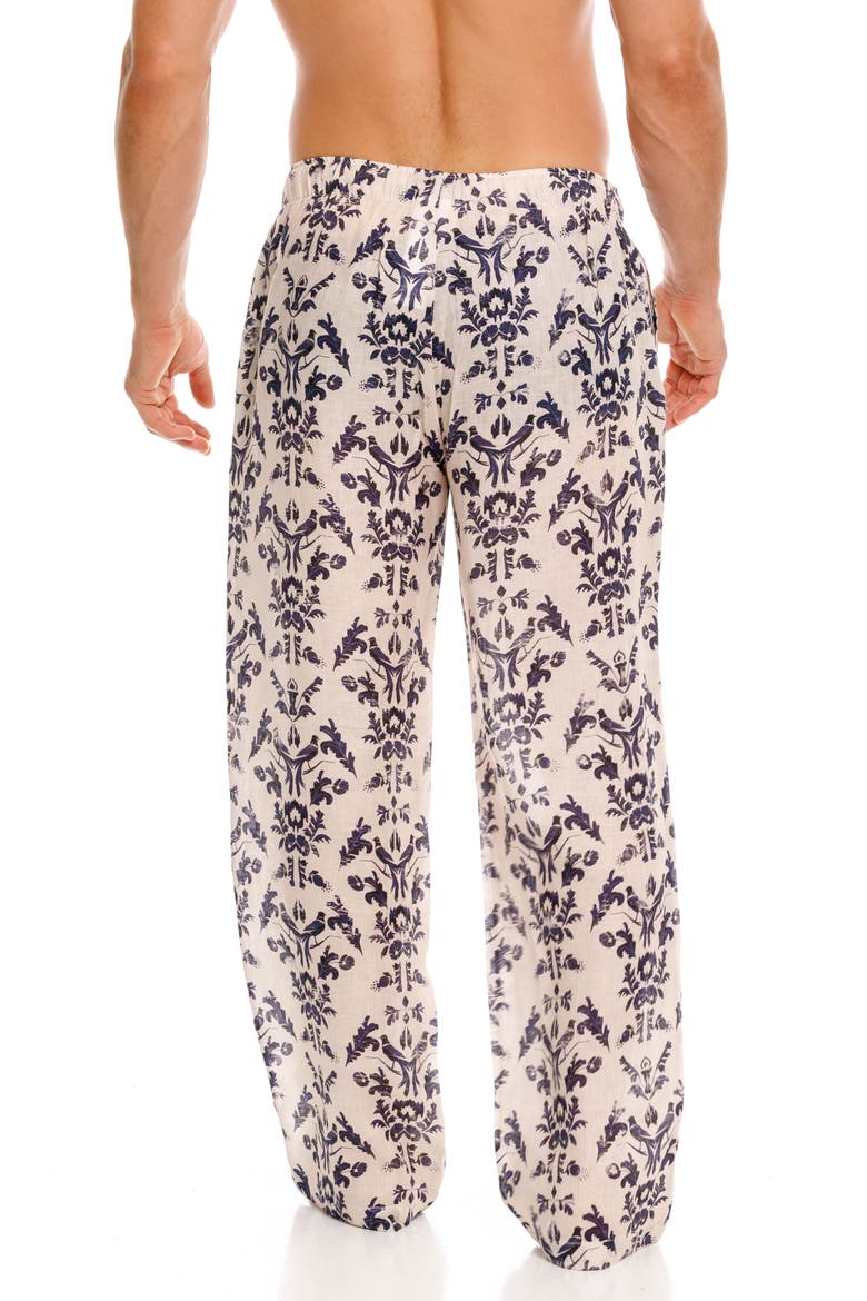 Drew Tapestry Blue Linen Pajama Pants, Alternate, color, WHITE