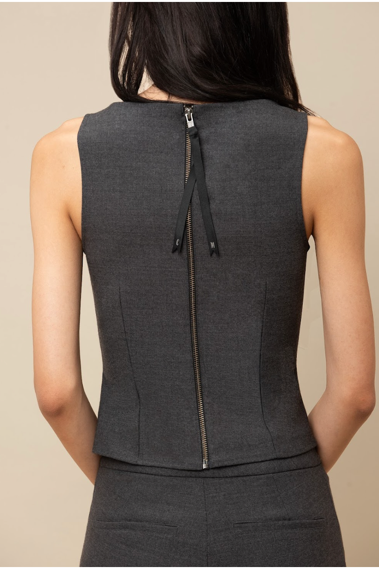 Cora Elegant Textured Twill Boatneck with Shell Buttons Top, Alternate, color, Charcoal