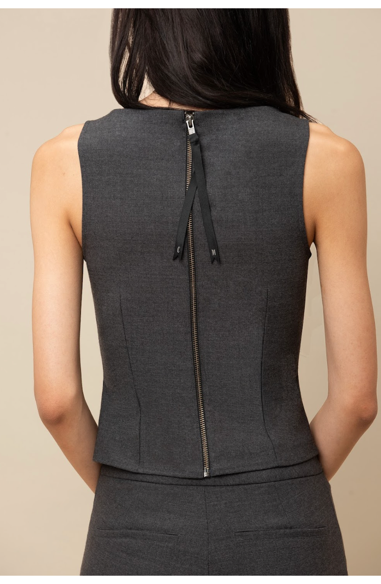 Contessa Mills Cora Elegant Textured Twill Boatneck with Shell Buttons Top, Alternate, color, Charcoal