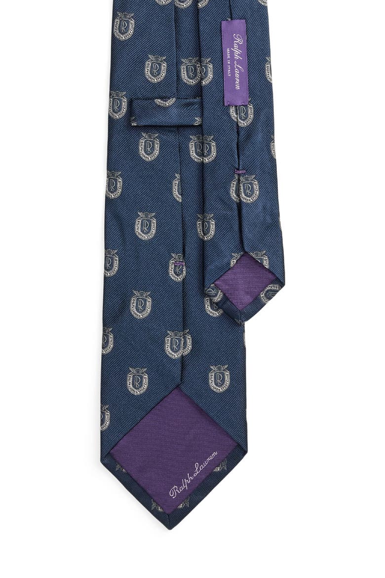 Crest Logo Silk Club Tie, Alternate, color, NAVY